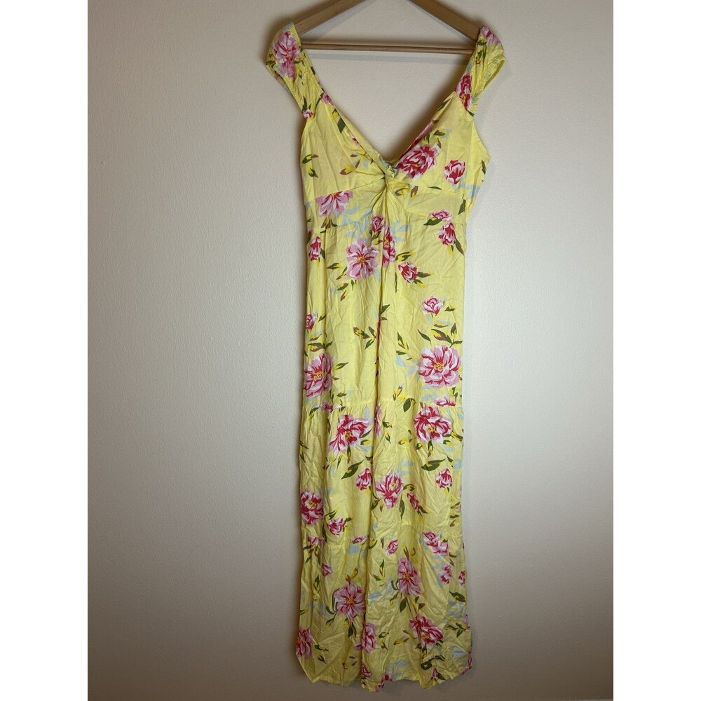 Derek Heart XL Maxi Dress Yellow Tiered Twist Front floral Peasant Spring Garden